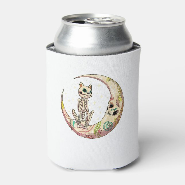 Sugar Skull Crescent Moon Cat Dead Day Halloween C Can Cooler (Can Front)