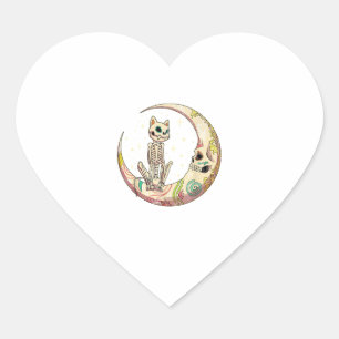 Sugar Skull Crescent Moon Cat Dead Day Halloween C Heart Sticker
