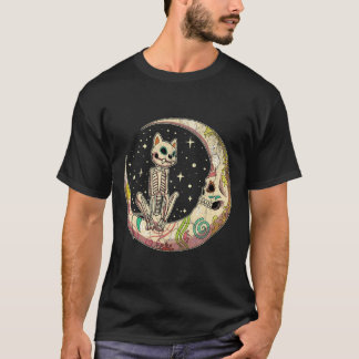 Sugar Skull Crescent Moon Cat Dead Day Halloween C T-Shirt
