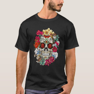 Sugar Skull Day Of Dead Dia De Los Muertos Flowers T-Shirt
