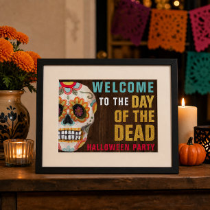 Sugar Skull Day of Dead Halloween Party Welcome Poster