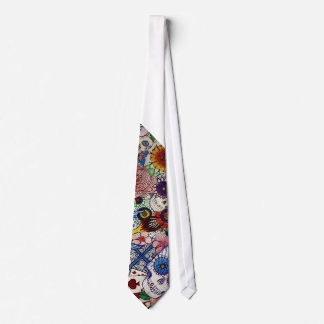 sugar skull day of dead tattoo mens tie (Front)