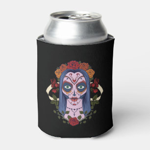 Sugar Skull Day Of The Dead Bride Red Roses Can Cooler