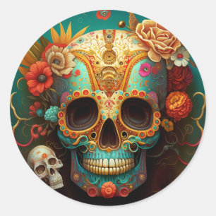 Sugar Skull Day Of The Dead Classic Round Sticker