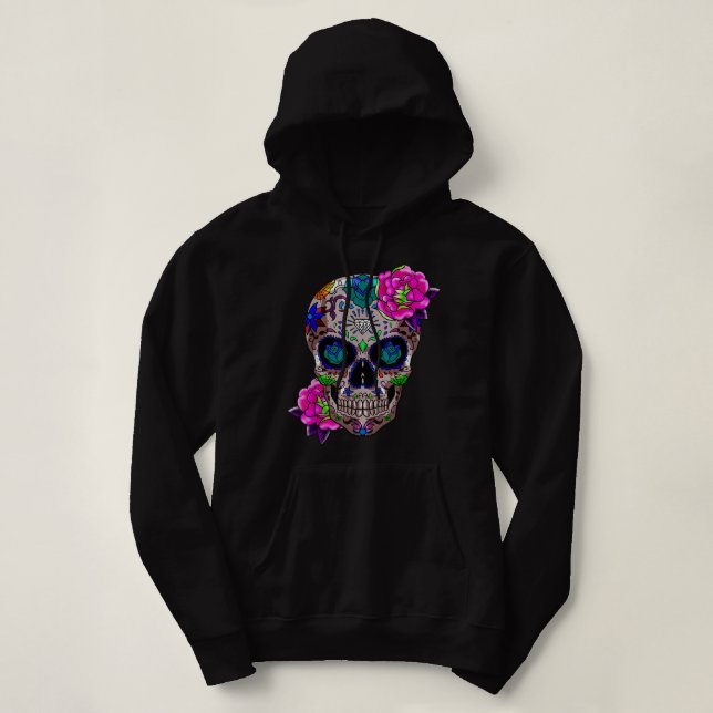 Sugar Skull Day Of The Dead Cool Bone Head Skulls  Hoodie (Design Front)