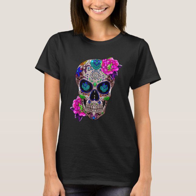 Sugar Skull Day Of The Dead Cool Bone Head Skulls  T-Shirt (Front)