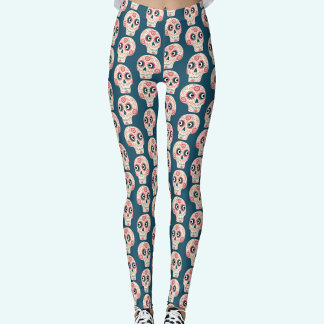 Sugar Skull Day of the Dead Dark Green Leggings