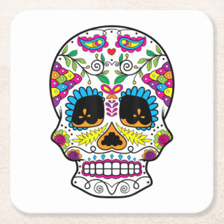 Sugar Skull Day Of The Dead Dia De Los Muertos Art Square Paper Coaster