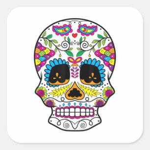 Sugar Skull Day Of The Dead Dia De Los Muertos Art Square Sticker