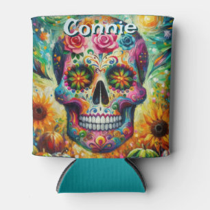 Sugar Skull Day of the Dead Floral Personalised Can Cooler