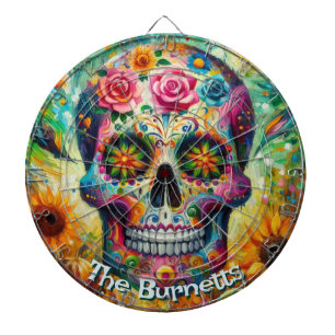 Sugar Skull Day of the Dead Floral Personalised Dartboard