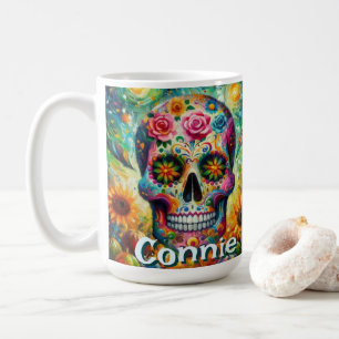Sugar Skull Day of the Dead Floral Personalized Coffee Mug