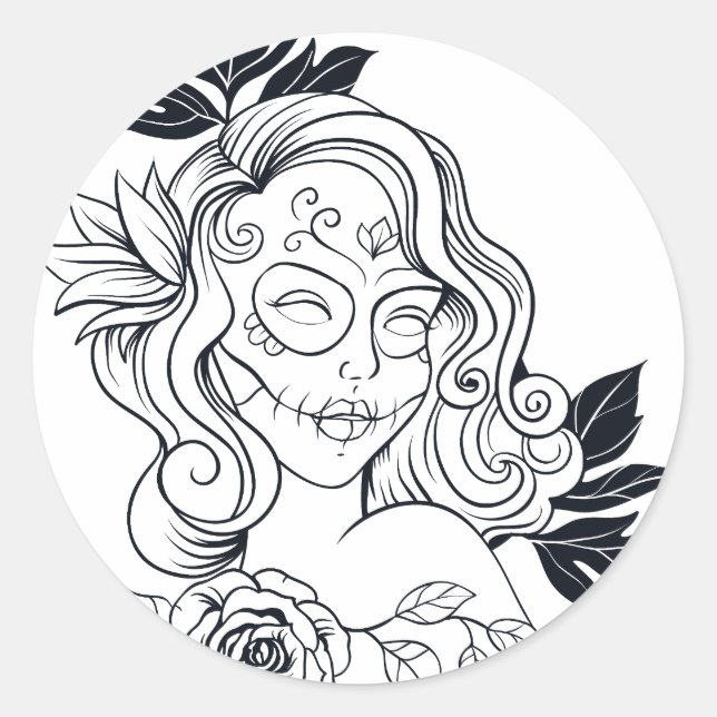 Sugar Skull Day Of The Dead Girl CALAVEREAR Classic Round Sticker (Front)