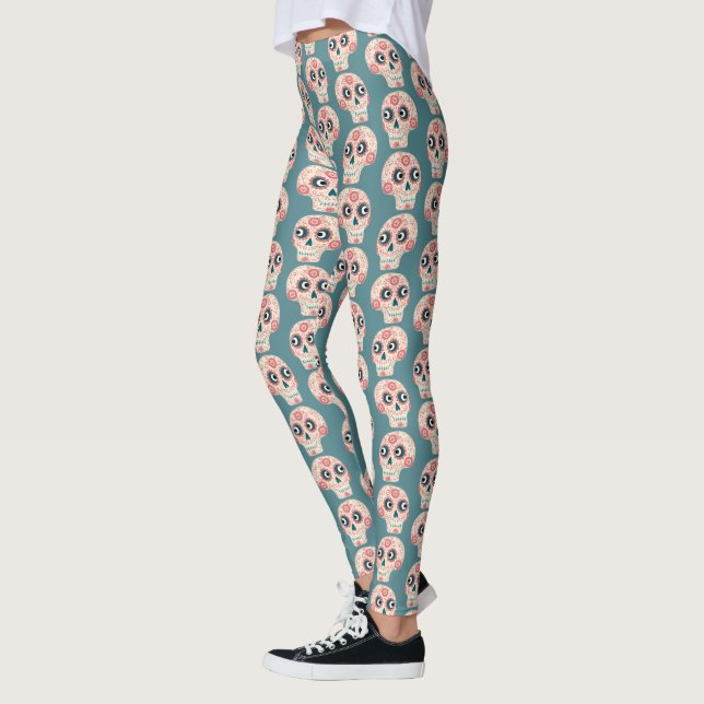 Sugar Skull Day of the Dead Green Leggings (Left)