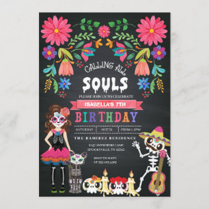 Sugar Skull Day of the Dead Halloween Birthday Invitation