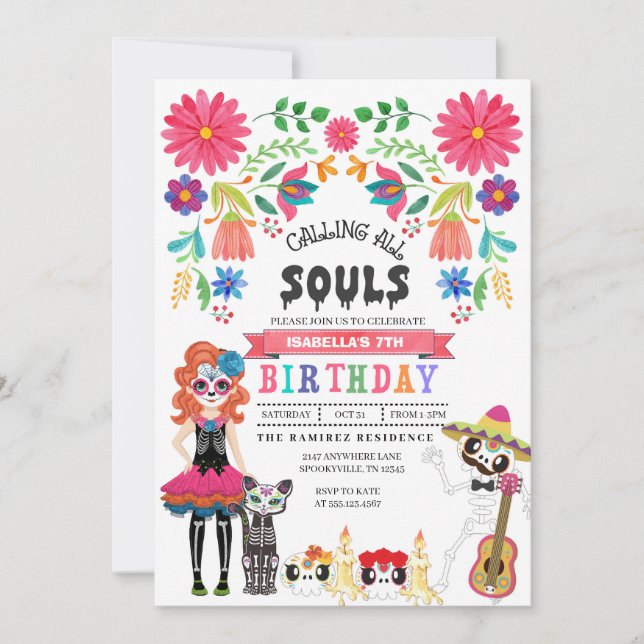 Sugar Skull Day of the Dead Halloween Birthday Invitation (Front)