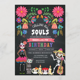 Sugar Skull Day of the Dead Halloween Birthday Invitation