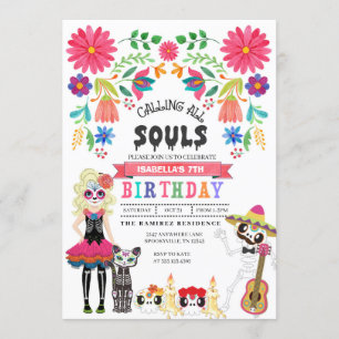 Sugar Skull Day of the Dead Halloween Birthday Invitation