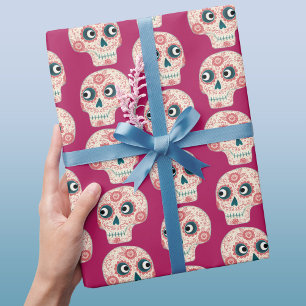 Sugar Skull Day of the Dead Magenta Pink Wrapping Paper