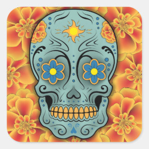 Sugar Skull - Day of the Dead (Marigold) Square Sticker