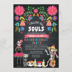 Sugar Skull Day of the Dead Masquerade Party Invitation
