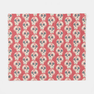 Sugar Skull Day of the Dead Orange Fleece Blanket
