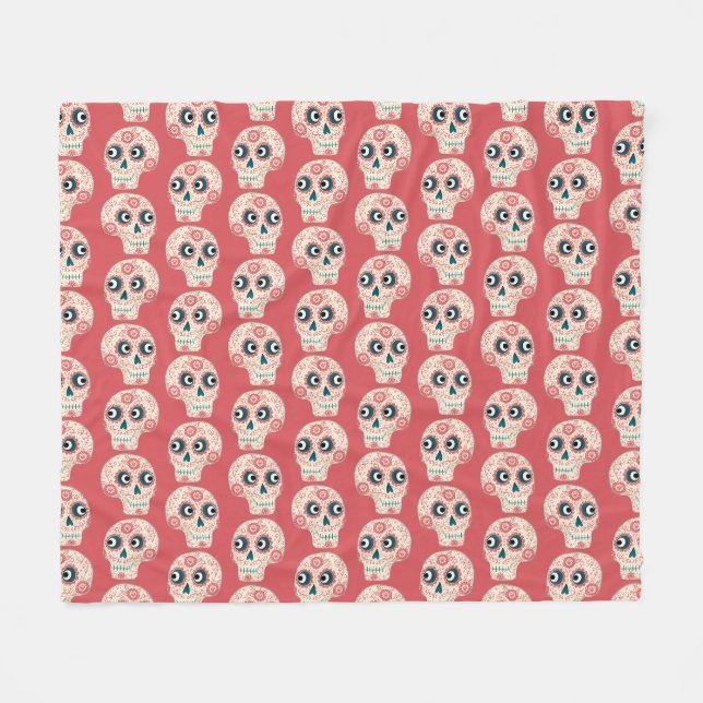 Sugar Skull Day of the Dead Orange Fleece Blanket (Front (Horizontal))