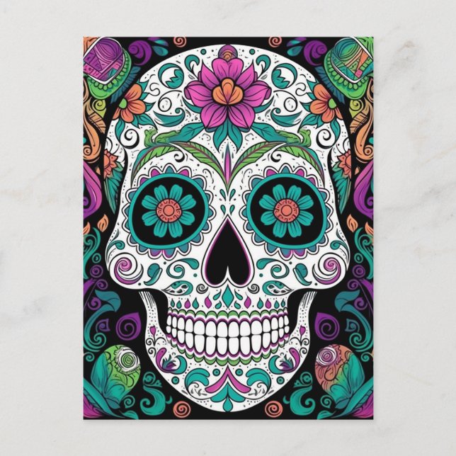 Sugar Skull Day Of The Dead Postcard (Front)