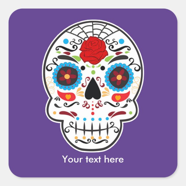 Sugar Skull Day of the Dead Purple Party Stickers (Front)