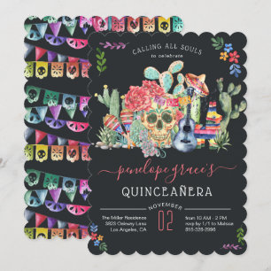 Sugar Skull Day of the Dead Quinceañera Invitation