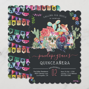 Sugar Skull Day of the Dead Quinceañera Invitation