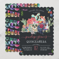 Sugar Skull Day of the Dead Quinceañera Invitation