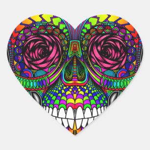Sugar Skull Day of the Dead Rainbow Colourful Art Heart Sticker