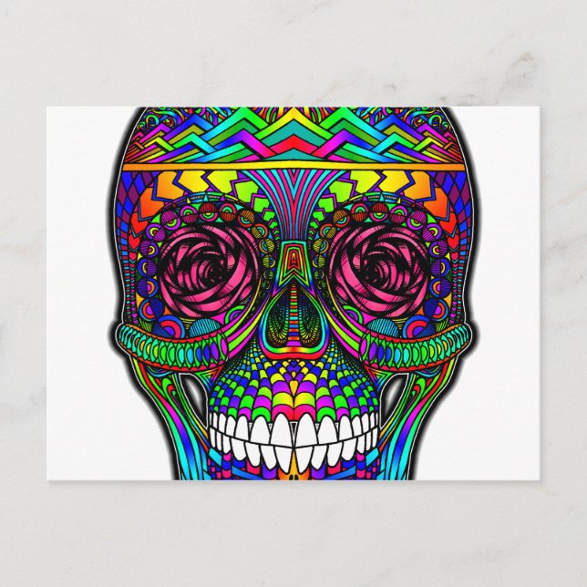 Sugar Skull Day of the Dead Rainbow Colourful Art Postcard (Front)