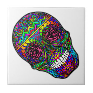 Sugar Skull Day of the Dead Rainbow Colourful Art Tile