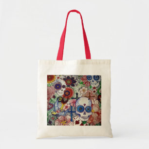sugar skull day of the dead tattoo art tote bag