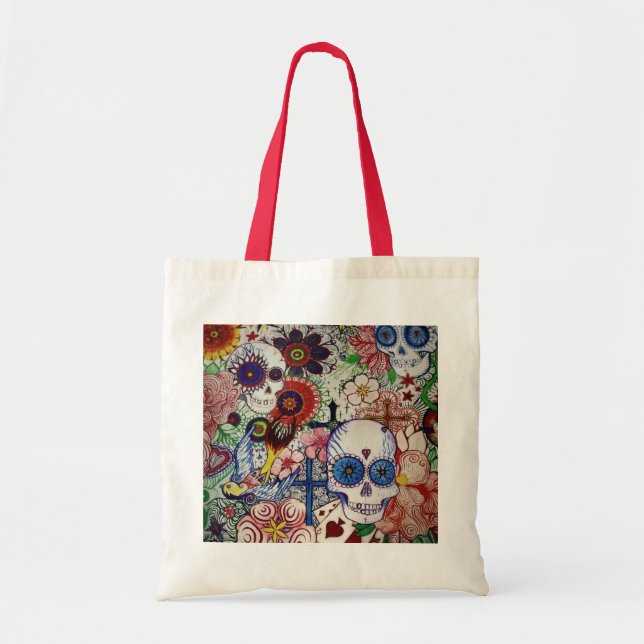 sugar skull day of the dead tattoo art tote bag (Front)