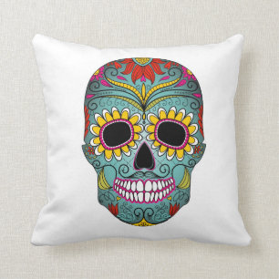 Sugar Skull Day of the Dead with floral ornaments Cushion