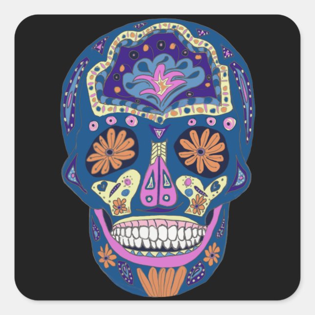 Sugar Skull Design Square Sticker (Front)