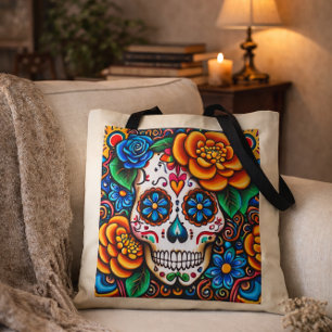Sugar skull design tote bag