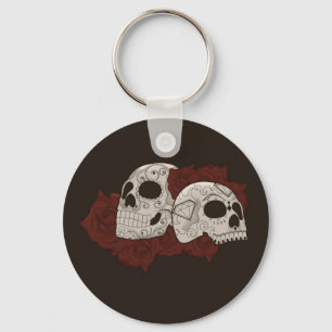 Sugar Skull Design with Roses Key Ring