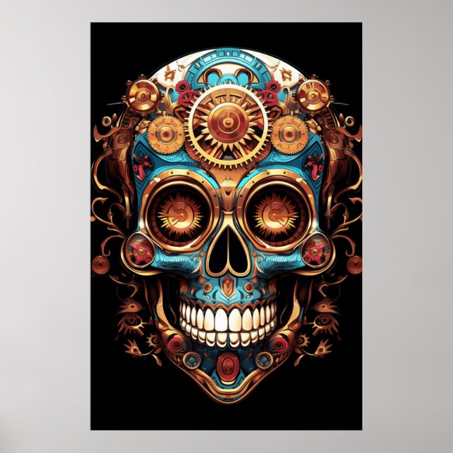 Sugar Skull Designs Cool Guy in a Cool Hat on Wall Poster (Front)