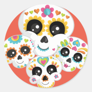 Sugar Skull Dia de La Muerte Halloween Birthday Cl Classic Round Sticker