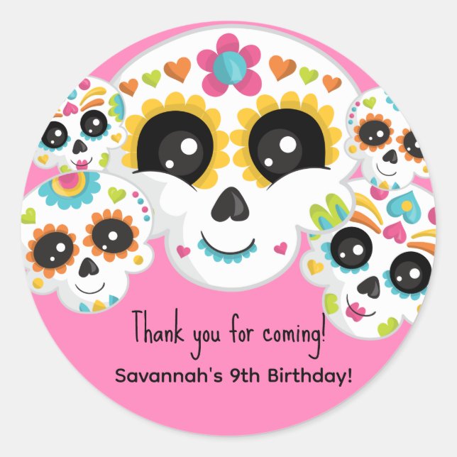 Sugar Skull Dia de La Muerte Halloween Birthday Classic Round Sticker (Front)