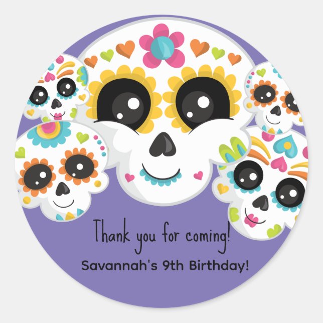 Sugar Skull Dia de La Muerte Halloween Birthday Classic Round Sticker (Front)