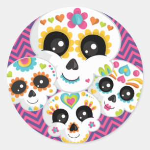 Sugar Skull Dia de La Muerte Halloween Birthday Classic Round Sticker