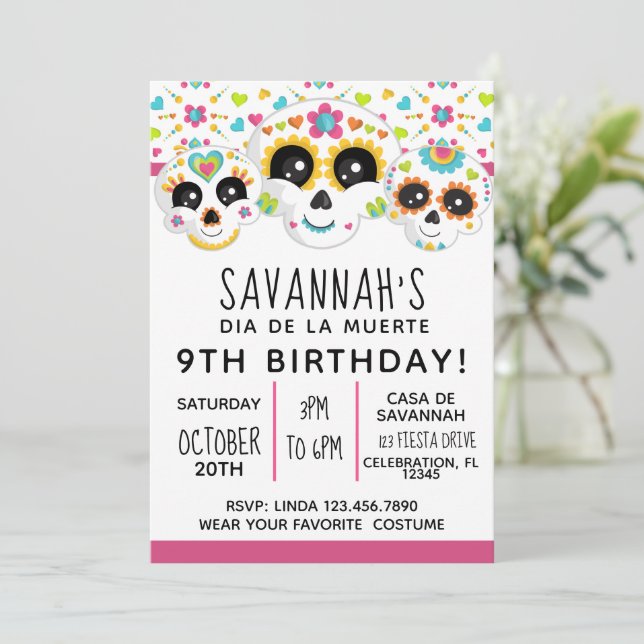 Sugar Skull Dia de La Muerte Halloween Birthday In Invitation (Standing Front)