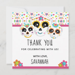 Sugar Skull Dia de La Muerte Halloween Birthday In Thank You Card