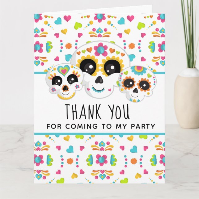 Sugar Skull Dia de La Muerte Halloween Birthday In Thank You Card (Front)