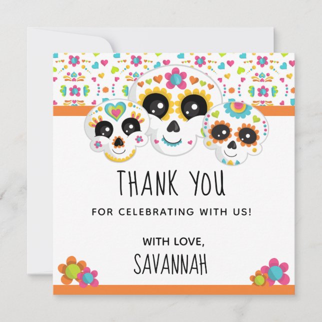 Sugar Skull Dia de La Muerte Halloween Birthday In Thank You Card (Front)